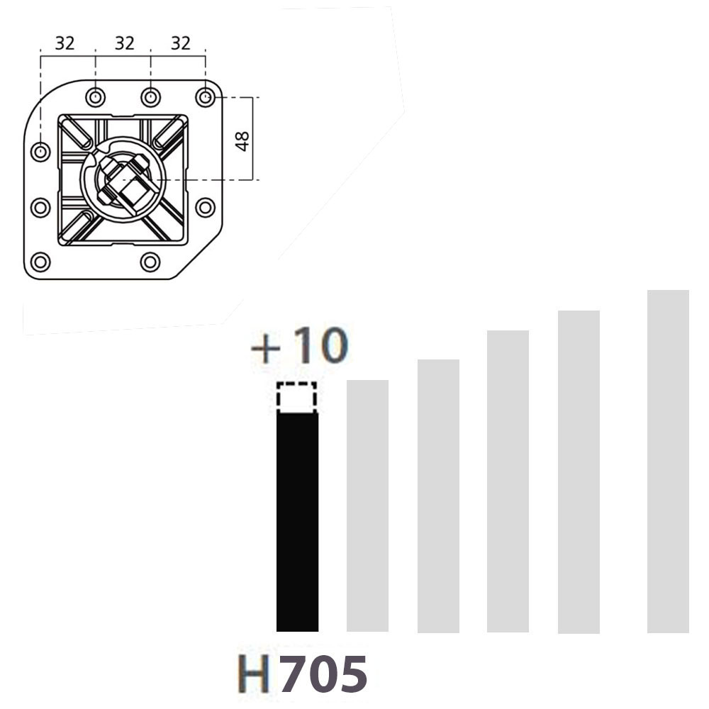 Schéma de «  Pied carré Aspect inox 705 mm  »