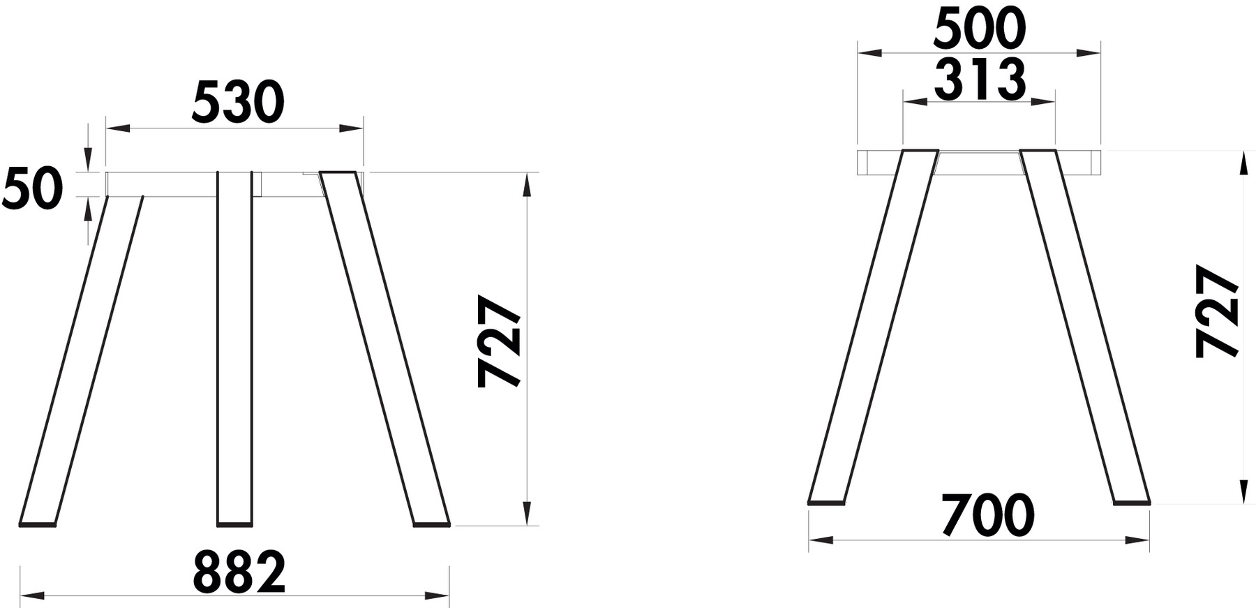 Schéma de «  Pied Lana Anthracite 725 mm  »