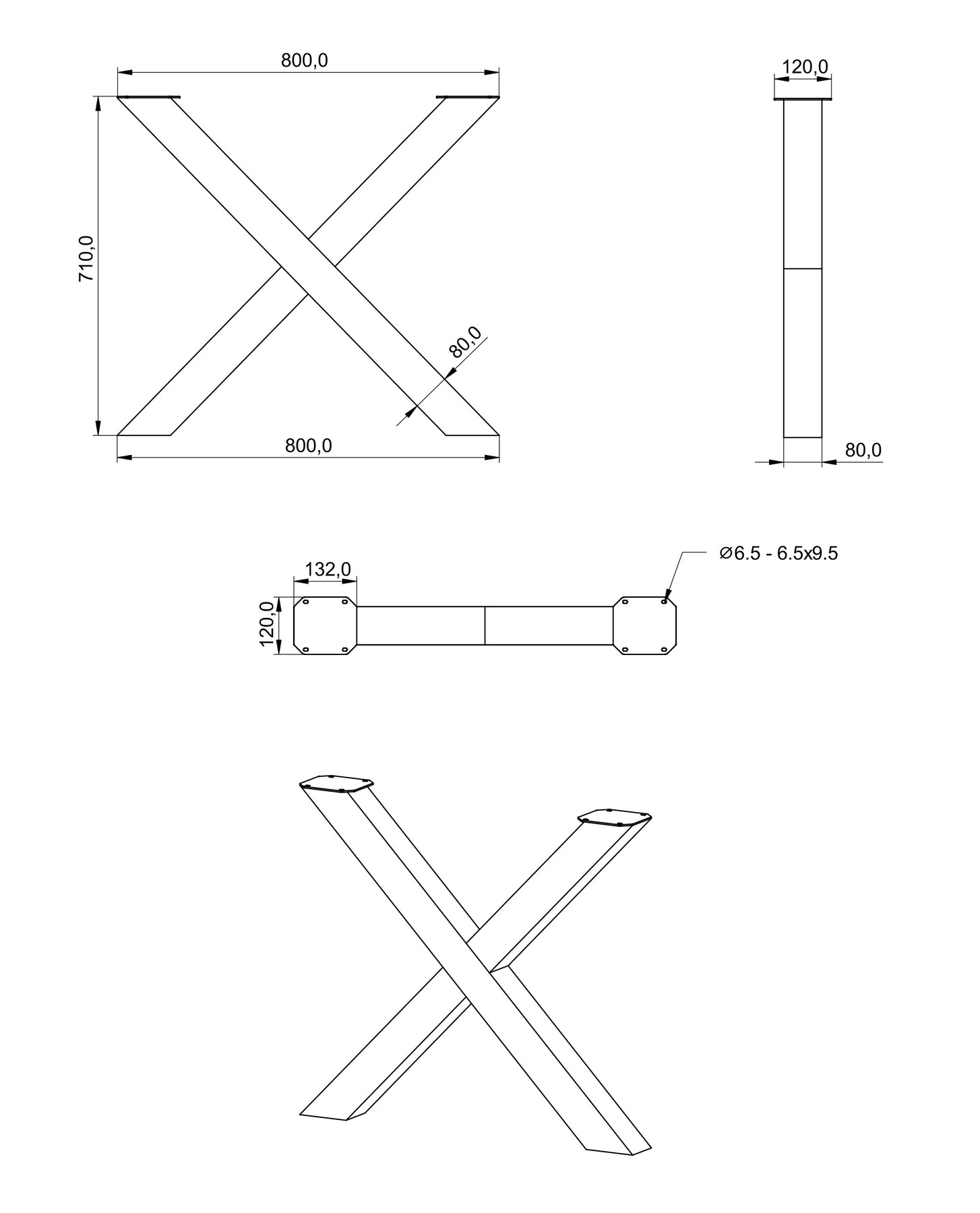 Schéma de «  Pied Elsa Blanc 710 mm  »