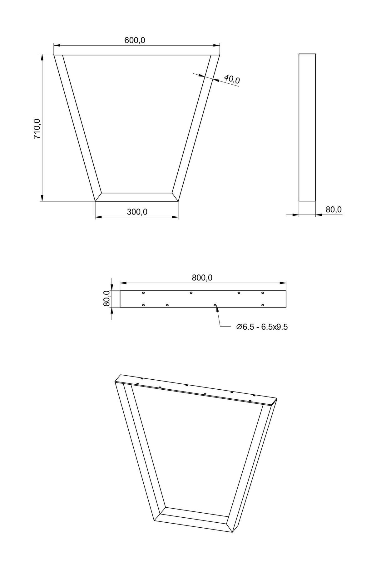 Schéma de «  Pied Eva Crème 710 mm  »