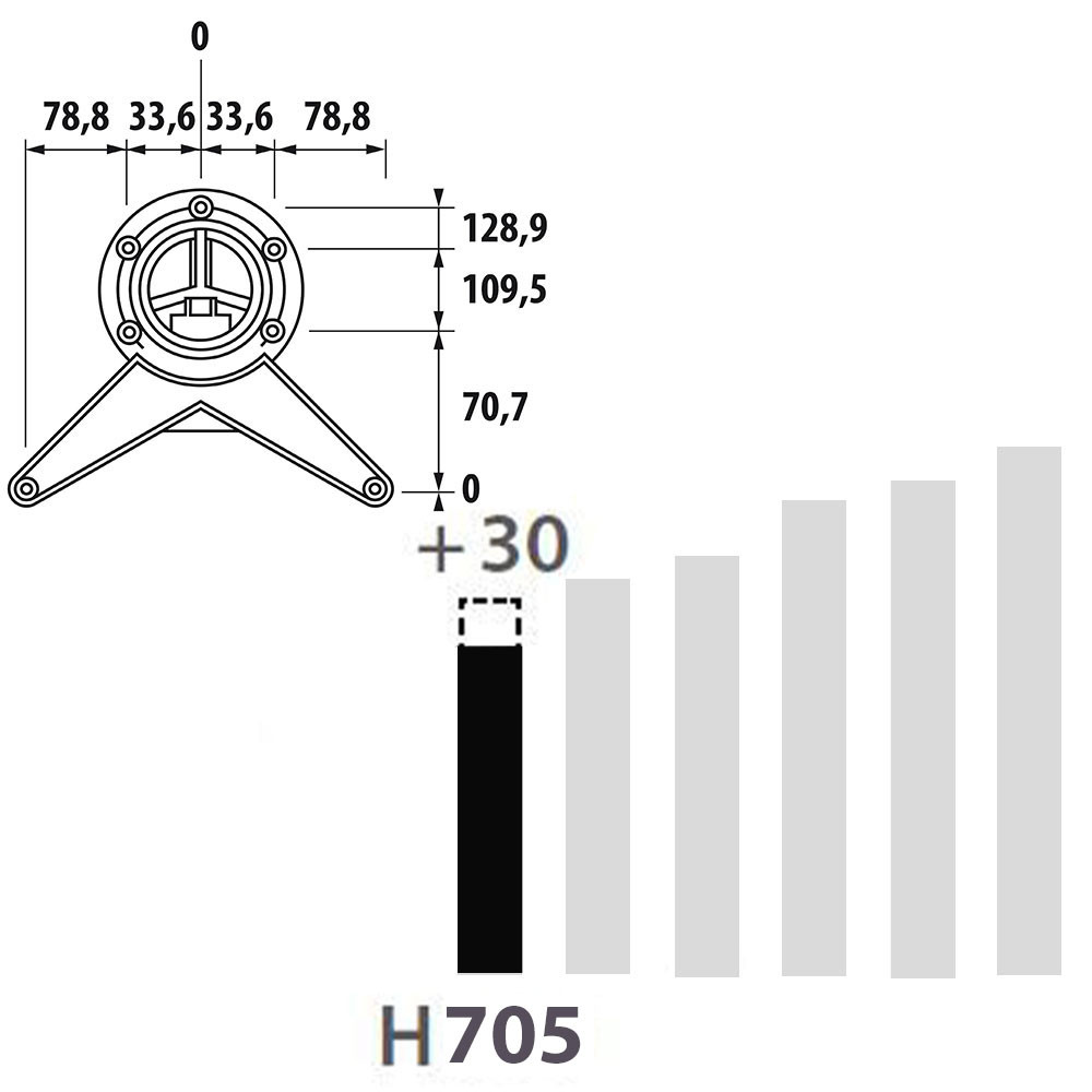 Schéma de «  Pied rond Inox poli 705 mm  »