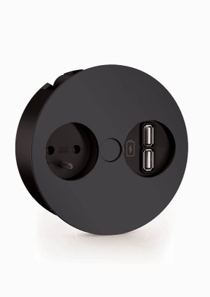 DOUBLE PRISE 1PR+2USB MAT RAL 9005