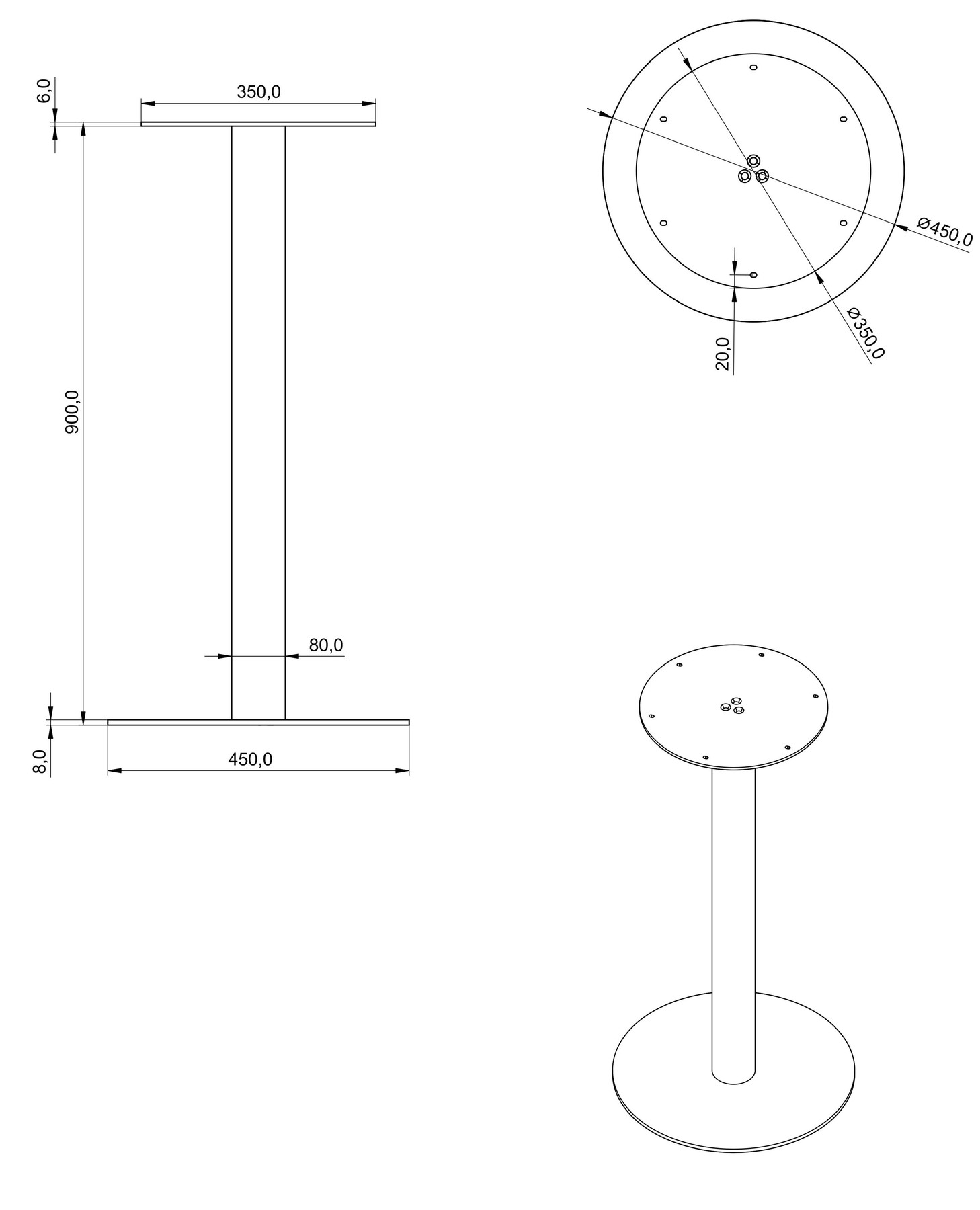 Schéma de «  Pied Jane rond Noir 900 mm  »